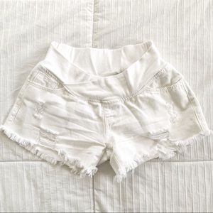 Maternity White Ripped Denim Shorts